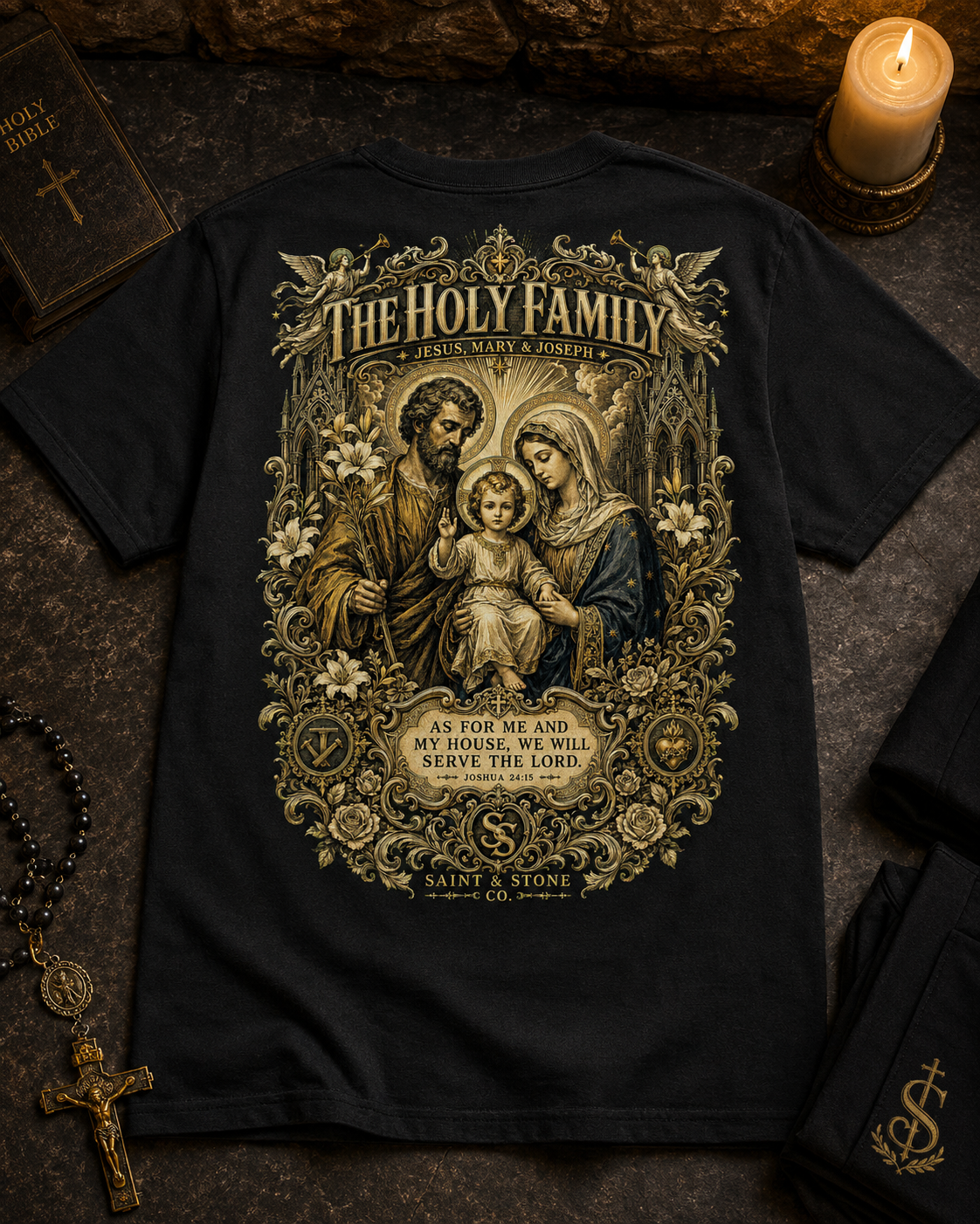 The Holy Family — Joshua 24:15 Catholic T-Shirt