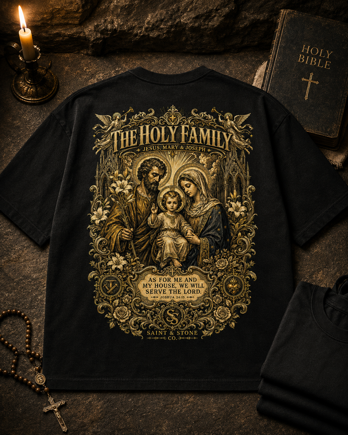 The Holy Family Catholic Oversized T-Shirt – Joshua 24:15