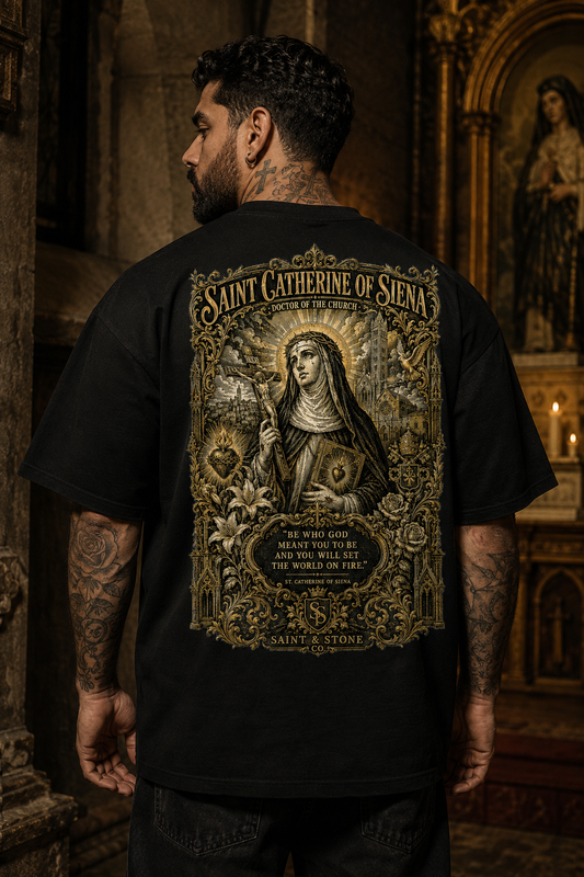 Saint Catherine of Siena Shirt, Catholic Streetwear Tee, Oversized Christian T-Shirt, Doctor of the Church Gift