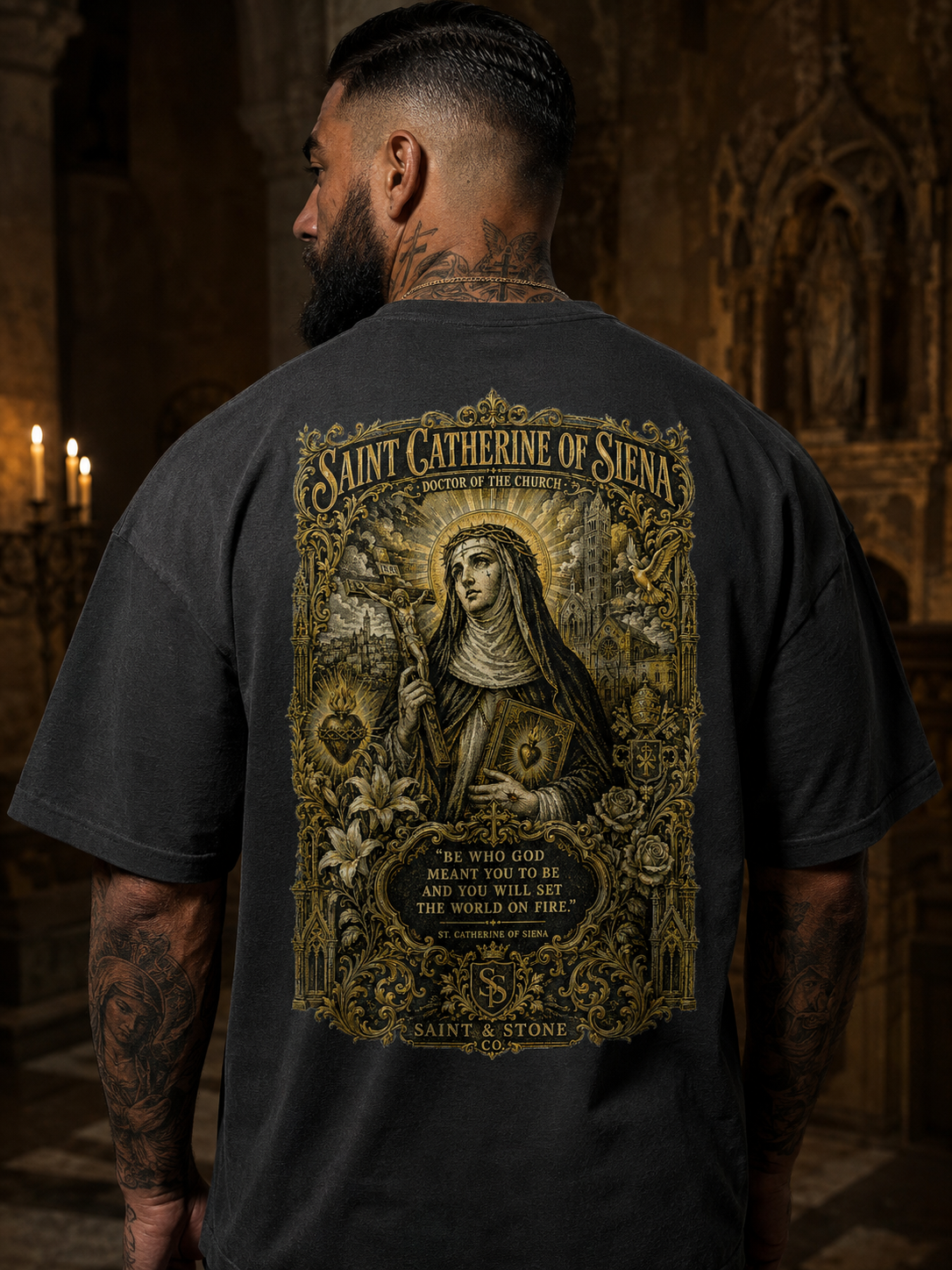 Saint Catherine of Siena Shirt, Catholic Streetwear Tee, Oversized Christian T-Shirt, Doctor of the Church Gift