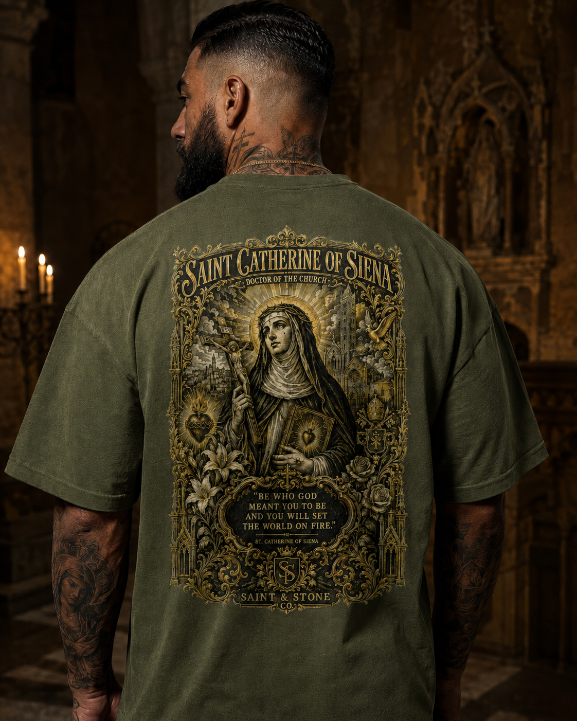 Saint Catherine of Siena Shirt, Catholic Streetwear Tee, Oversized Christian T-Shirt, Doctor of the Church Gift