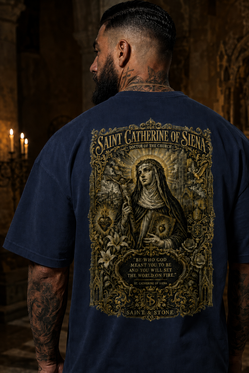 Saint Catherine of Siena Shirt, Catholic Streetwear Tee, Oversized Christian T-Shirt, Doctor of the Church Gift