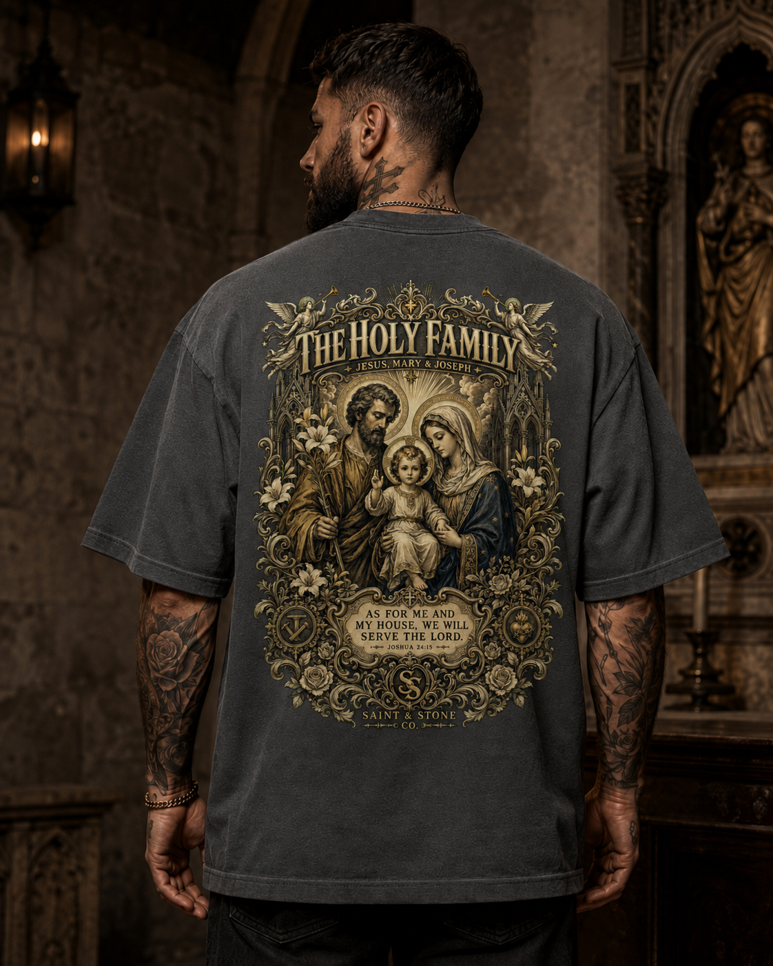 The Holy Family Catholic Oversized T-Shirt – Joshua 24:15
