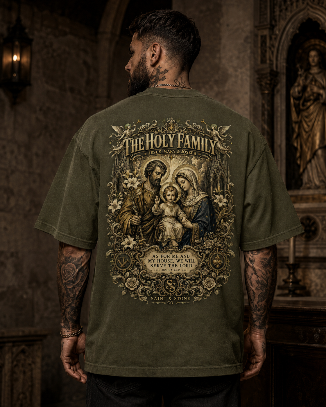 The Holy Family Catholic Oversized T-Shirt – Joshua 24:15