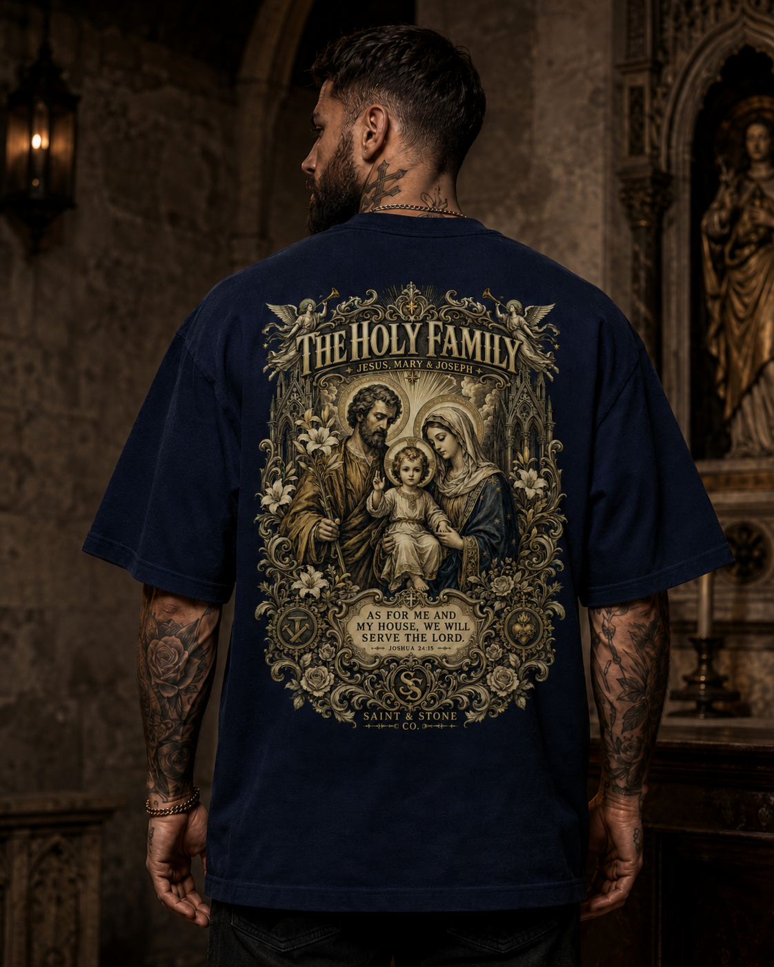 The Holy Family Catholic Oversized T-Shirt – Joshua 24:15