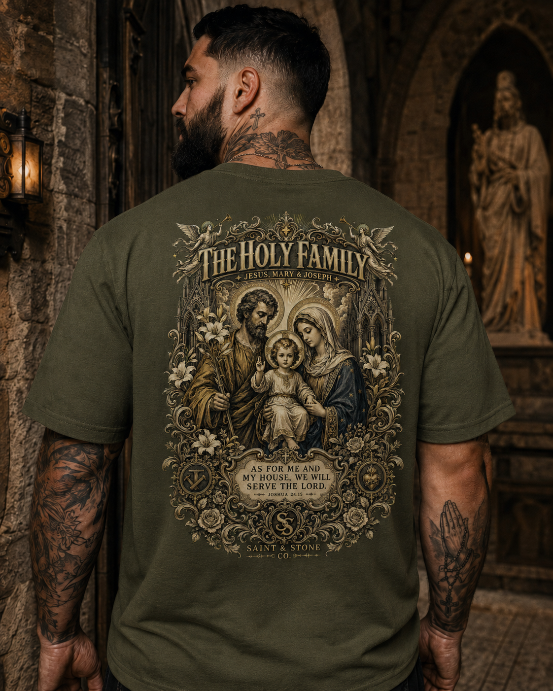 The Holy Family — Joshua 24:15 Catholic T-Shirt