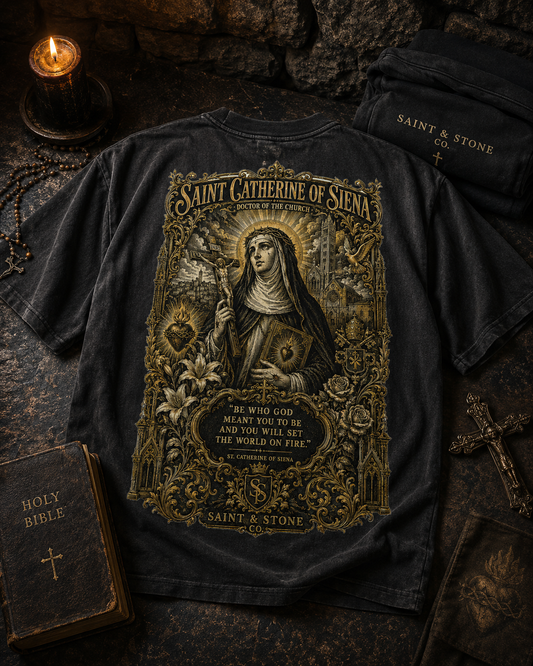 Saint Catherine of Siena Shirt, Catholic Streetwear Tee, Oversized Christian T-Shirt, Doctor of the Church Gift