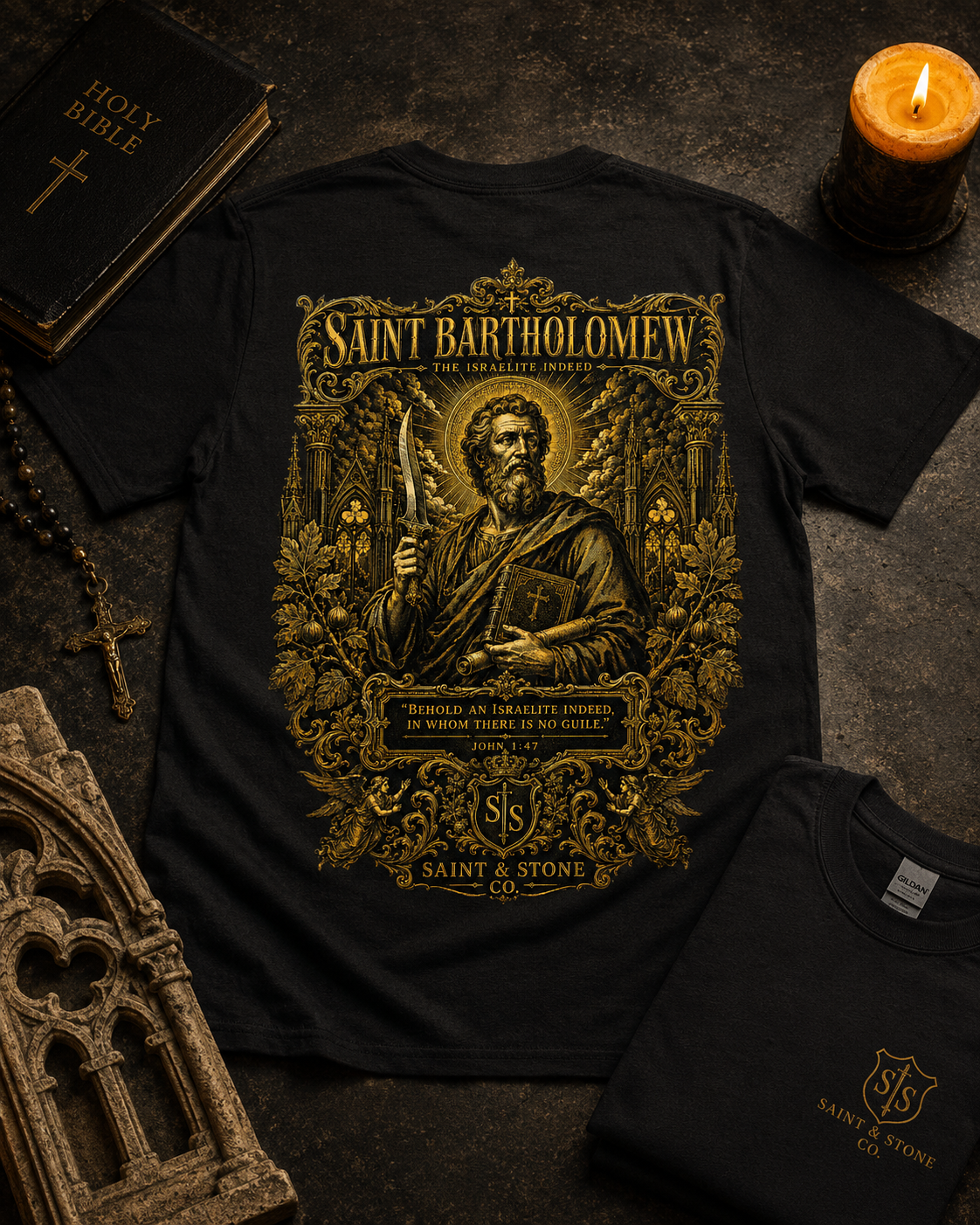Saint Bartholomew Shirt, Catholic Saint Tee, John 1:47 Bible Verse Shirt, Christian Streetwear, Gildan 5000