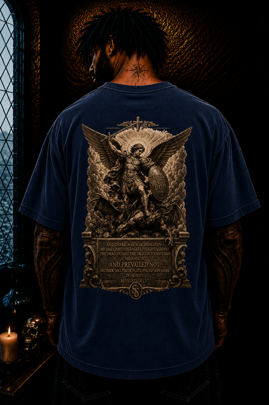 St. Michael Archangel Oversized Christian T-Shirt | Revelation 12:7 Catholic Streetwear