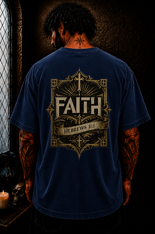 Faith Hebrews 11:1 Christian Oversized T-Shirt | Catholic Streetwear Bible Verse Graphic Tee