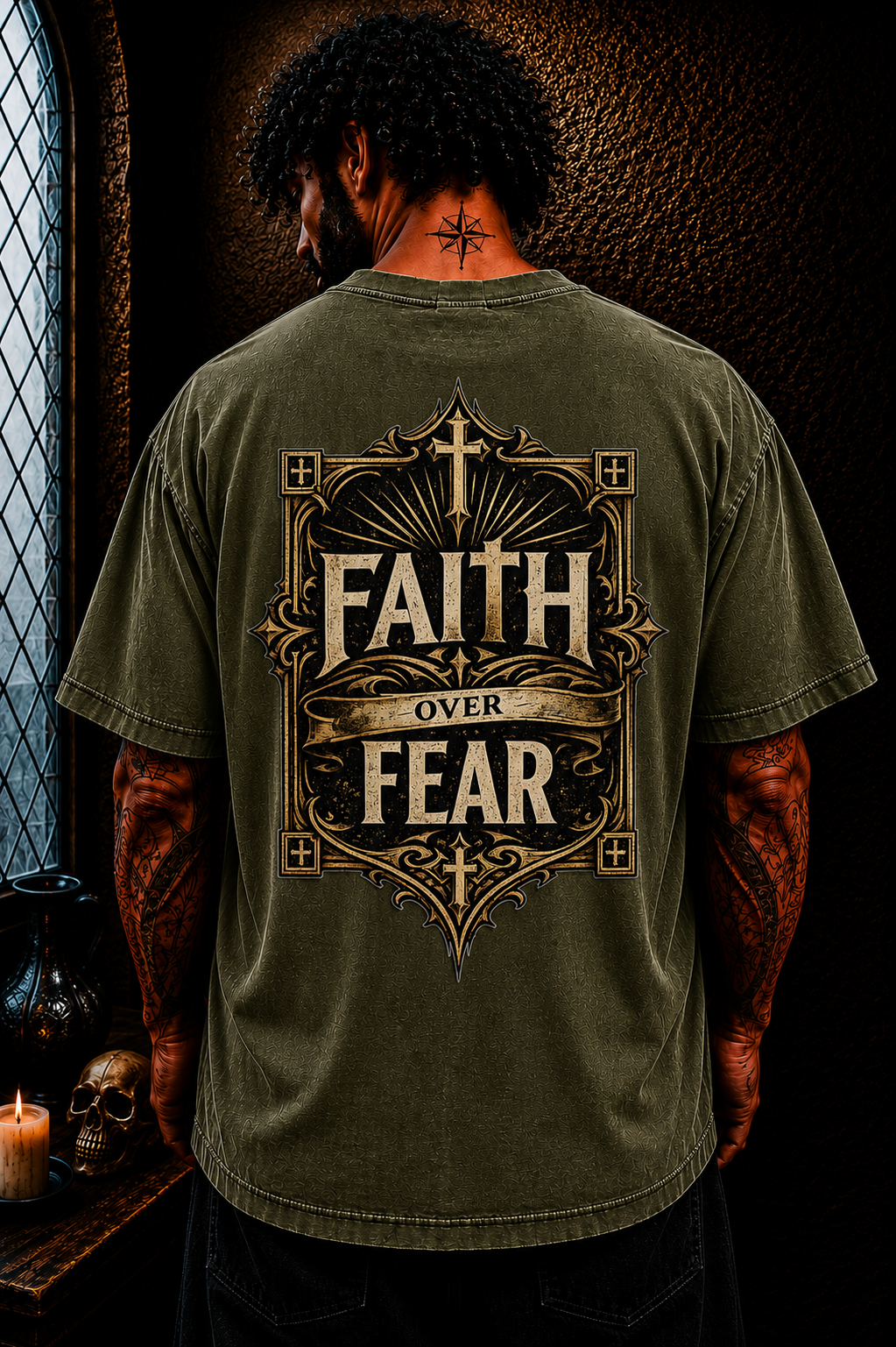 Faith Over Fear Christian Oversized T-Shirt | Catholic Streetwear Faith Based Graphic Tee