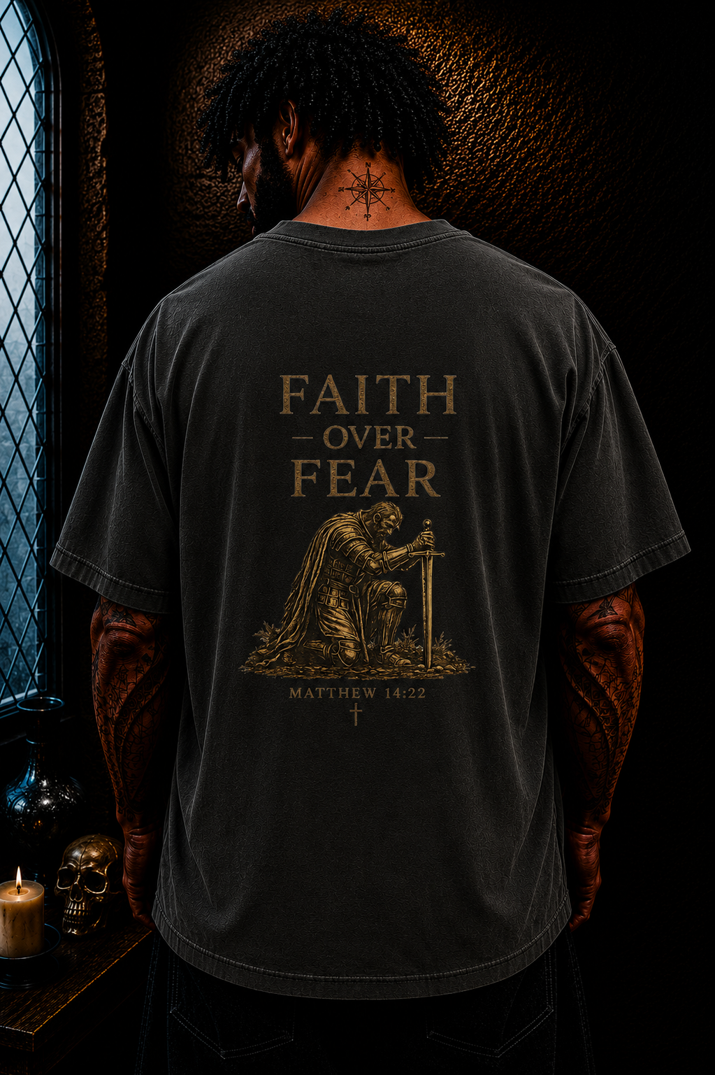 Faith Over Fear Christian Oversized T-Shirt | Matthew 14 Bible Verse Catholic Streetwear Tee