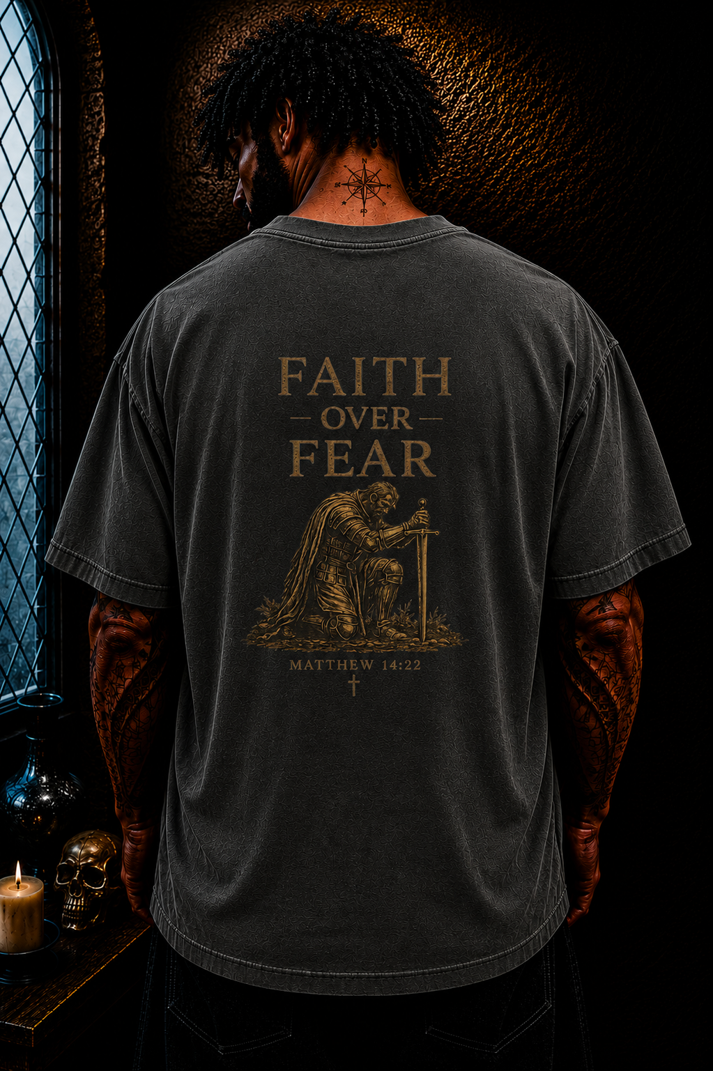 Faith Over Fear Christian Oversized T-Shirt | Matthew 14 Bible Verse Catholic Streetwear Tee