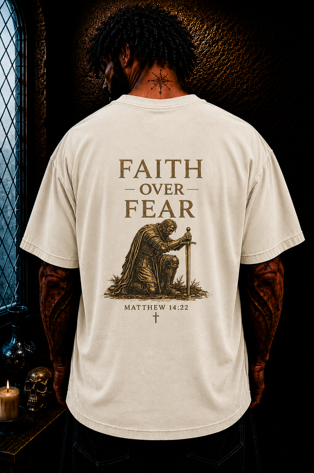 Faith Over Fear Christian Oversized T-Shirt | Matthew 14 Bible Verse Catholic Streetwear Tee