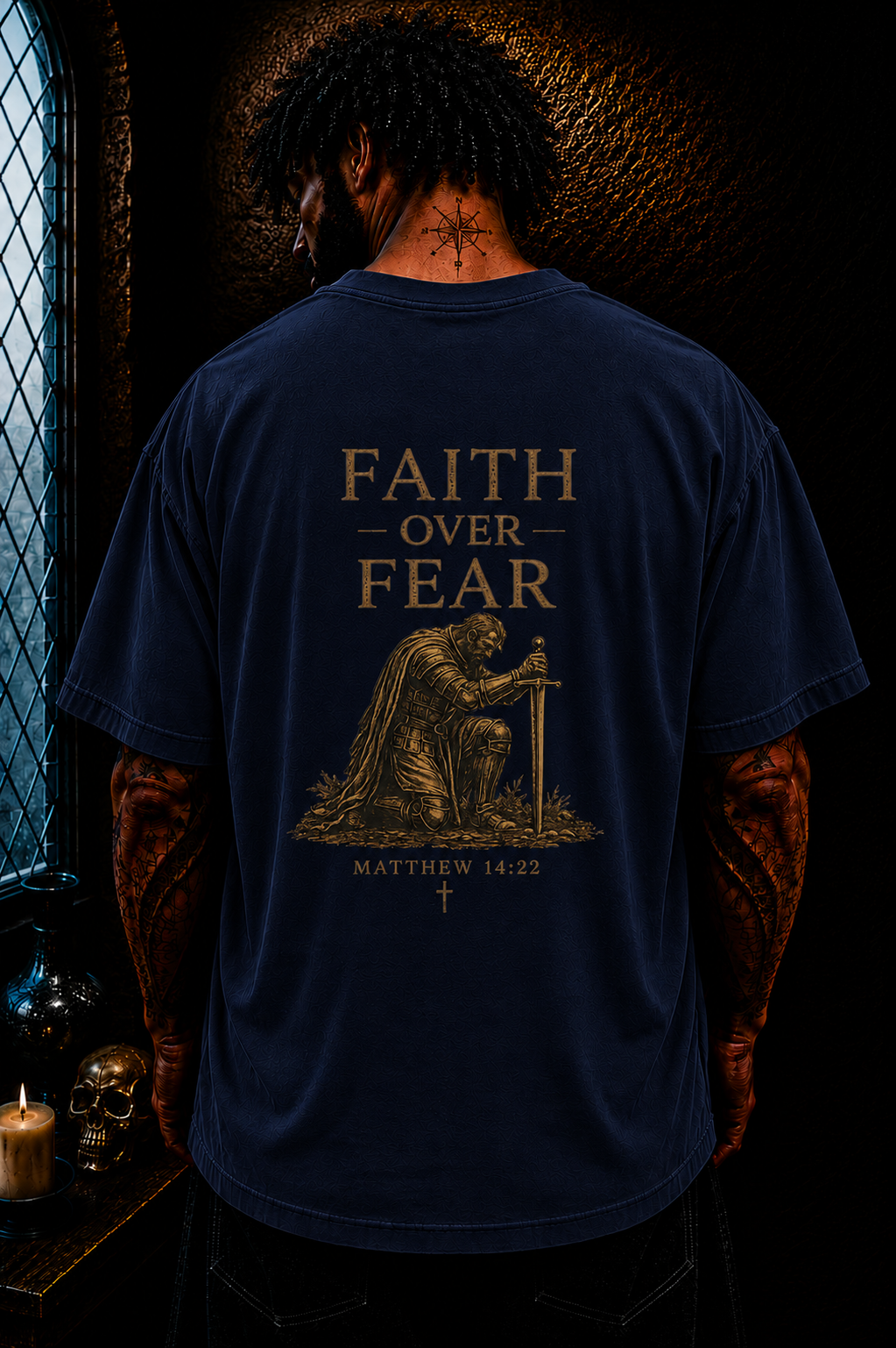 Faith Over Fear Christian Oversized T-Shirt | Matthew 14 Bible Verse Catholic Streetwear Tee