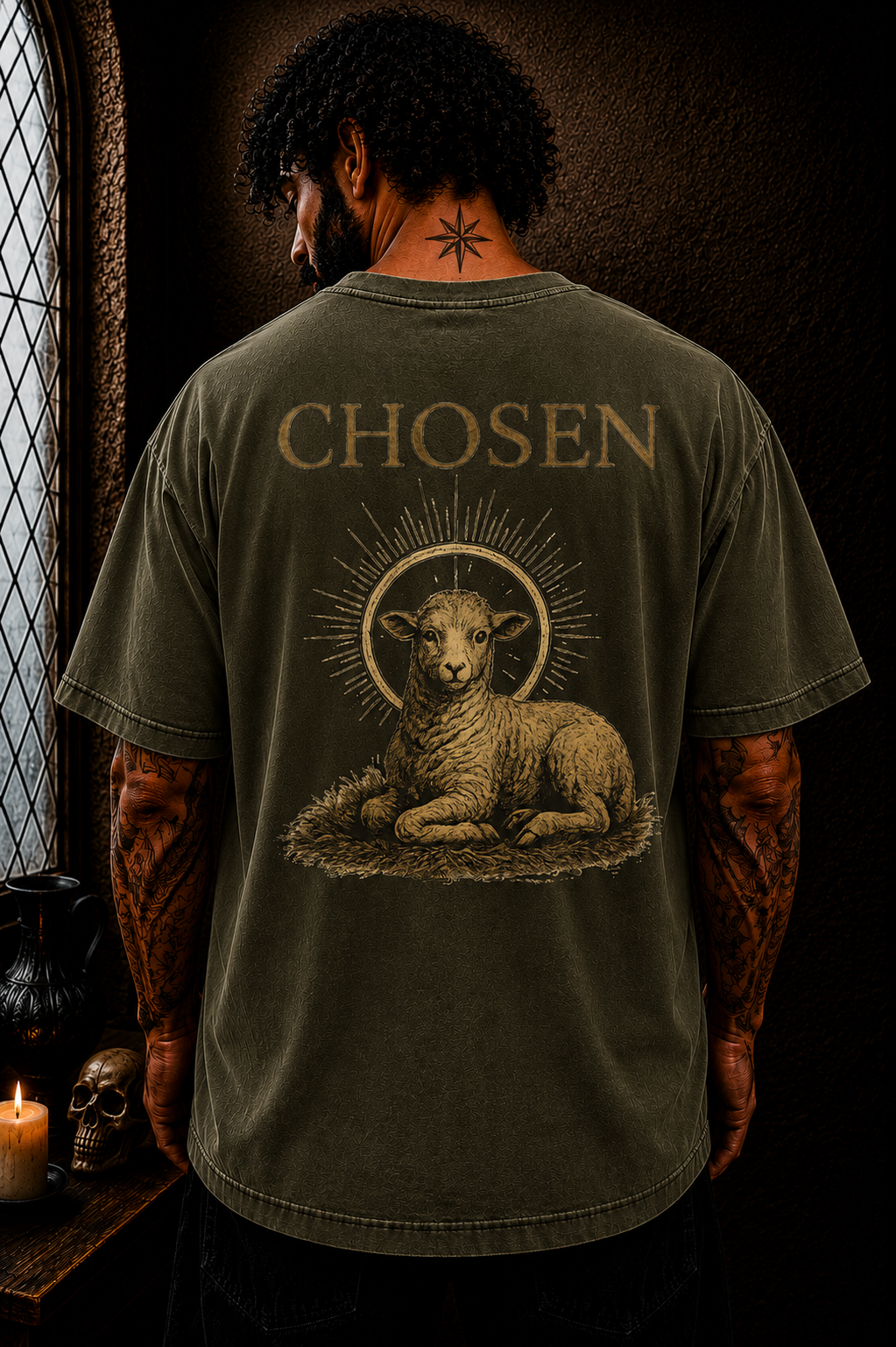 Chosen Lamb of God Christian Oversized Streetwear T-Shirt | Faith Based Catholic Graphic Tee